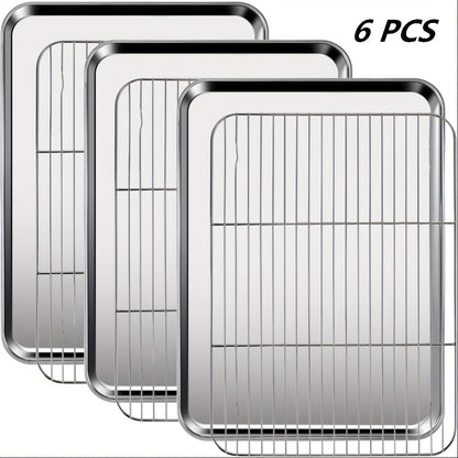 Baking Sheet and Rack Set Stainless Steel Half Sheet Pan with Cooling Rack Heavy Duty Rust Free Dishwasher Safe for Cookie Baking Roasting Grilling 2 3 4 Pan Options