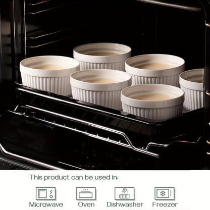 Souffle Dishes Set of 6 Porcelain Ramekins with Lids 8oz Creme Brulee Cups Custard Cups for Baking Pudding Dip Sauce Dessert White Ceramic Bakeware