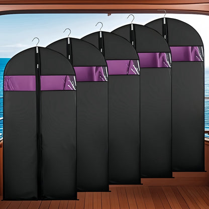 Garment Bags with Zipper Closure & Dust Protection for Suits Dresses Shirts – Set of 5 Reusable Black Cover Bags