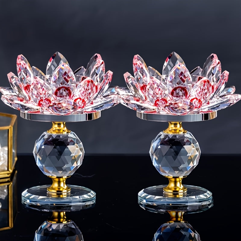 Crystal Lotus Candle Holder 2pcs, Polished Decorative Lotus Candleholder for Tea Light & Pillar Candles, Elegant Home Decor Centerpiece for Christmas, Thanksgiving, Halloween, Easter & Hanukkah – Green, Purple, Blue, Pink