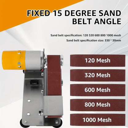 Mini Belt Sander 3-in-1 Electric Desktop Knife Sharpener 15 Degree 7 Speed Adjustable Polishing Machine for DIY Metal Wood Handicrafts Cutting Tools with Sanding Belts