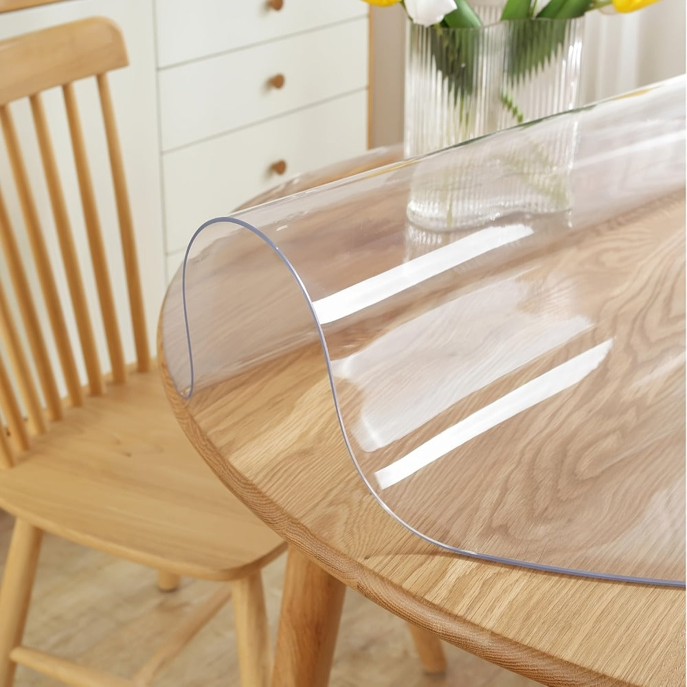 Round Clear PVC Table Cover Protector – 1.5mm Thick Vinyl Tablecloth Pad, Waterproof, Heat-Resistant, Easy to Clean, for Dining & Coffee Tables