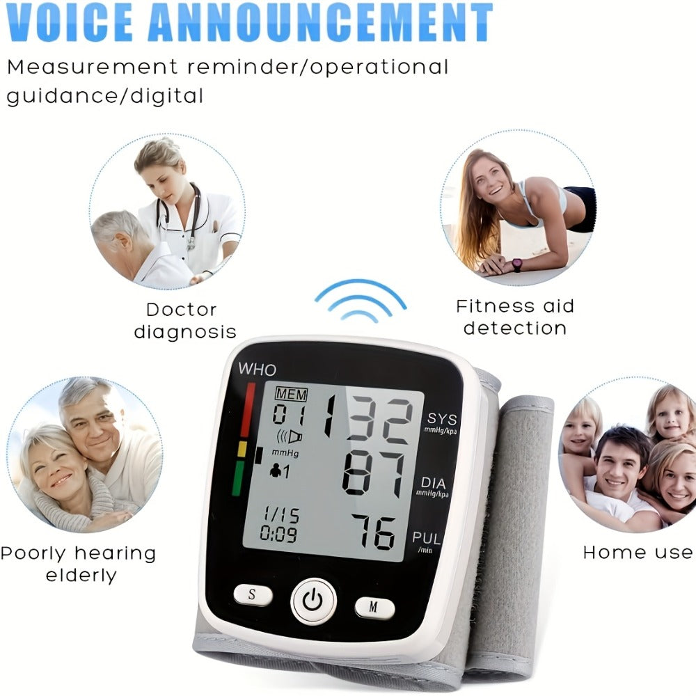 Wrist Blood Pressure Monitor - Digital BP Monitor Rechargeable with 2×99 Memory, Large LCD Display, Voice Broadcast & Portable Case for Home & Travel Use (Black / White / BP188W)