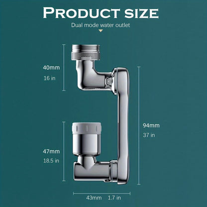 1440° Rotating Faucet Extender Brass Multifunctional 1080° 360° Swivel Robotic Arm Sink Aerator 2 Water Outlet Modes for Kitchen Bathroom Silver