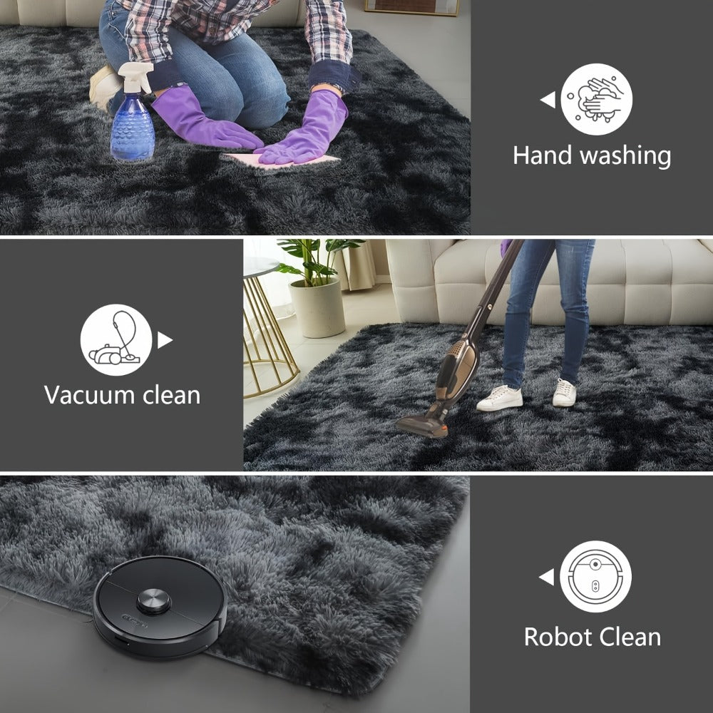 Fluffy Area Rug Tie-Dye Soft Carpet for Living Room Bedroom Office Thickened 1000g/㎡ Machine-Woven Indoor Mat Multi-Color Multi-Size Dark Gray Light Grey Khaki Pink Black White Purple