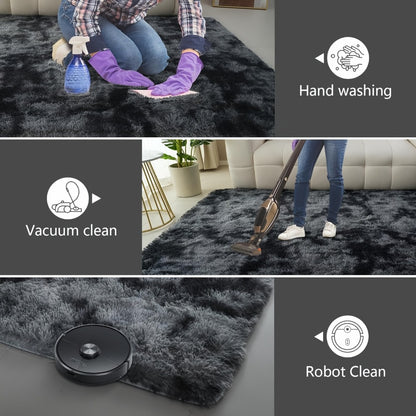Fluffy Area Rug Tie-Dye Soft Carpet for Living Room Bedroom Office Thickened 1000g/㎡ Machine-Woven Indoor Mat Multi-Color Multi-Size Dark Gray Light Grey Khaki Pink Black White Purple