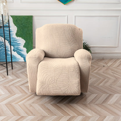 Recliner Chair Cover Slipcover 4-Piece Set – Leaf Jacquard Stretch Furniture Protector with Storage Pocket, Non-Slip Recliner Sofa Cover for Living Room, Machine Washable, 6 Colors Available