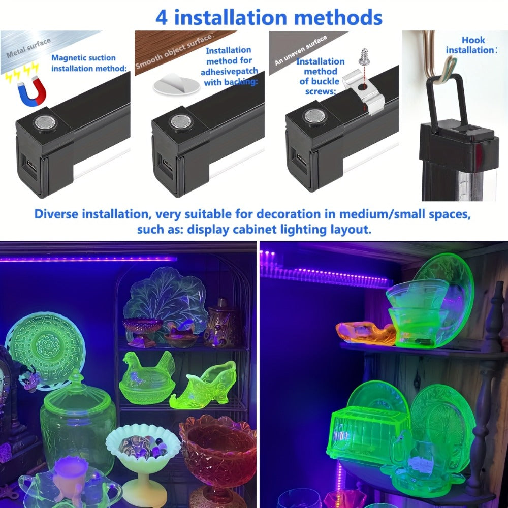 UV Black Light Bar 40 LED 385-400nm USB Plug 3 Modes Portable Blacklight for Glow Party Body Paint Fluorescent Poster Halloween Christmas Decor