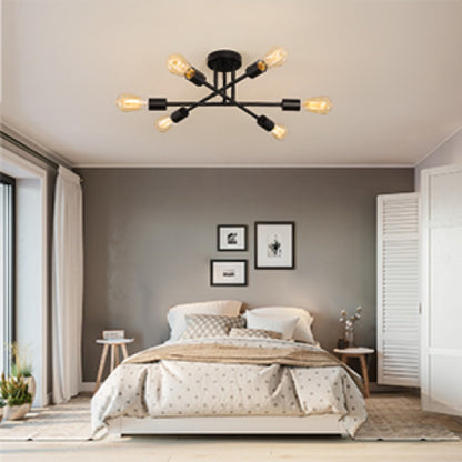 Sputnik Chandelier 6-Light Black Industrial Ceiling Light Fixture Semi Flush Mount for Bedroom Dining Room Living Room Kitchen