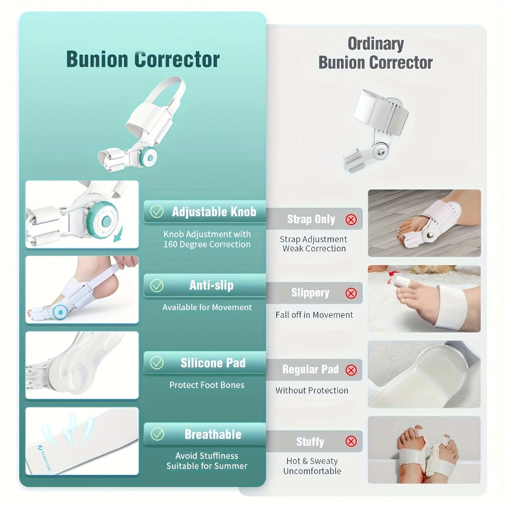 Bunion Corrector Big Toe Night Splint, Adjustable Hallux Valgus Brace with Knob & Heel Strap for Left & Right Foot, Toe Straightener for Men & Women – Relieves Bunion Pain & Corrects Toe Alignment (1pc)