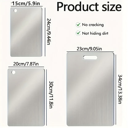 Stainless Steel Cutting Board Set 3 Pack - Non-Stick Dual-Sided Metal Chopping Boards for Kitchen, BPA-Free, Rust-Resistant, Easy Clean, Portable for Meat Vegetables Fruit