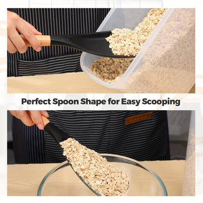 Silicone Kitchen Utensil Set 2/4 Pcs – 12-Inch Wood Handle Cooking Tools with Stay-Cool Grip for Frying, Baking, Mixing & Serving, Non-Stick Cookware Safe Spatula & Spoon Kit