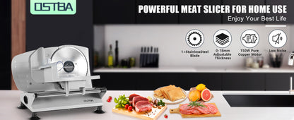 Electric Deli Food Slicer with Removable Stainless Steel Blades – Adjustable Thickness Meat Slicer for Home, Easy to Clean, Slices Cold Cuts, Cheese, Bread & Fruit