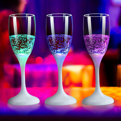 LED Light Up Champagne Flutes Set of 6 – Glow in the Dark Colored Plastic Wine Glasses for Birthday Halloween Christmas Wedding Party Favors Adults