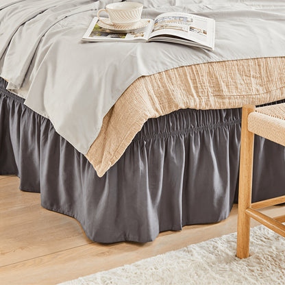 Bed Skirt with Adjustable Elastic Belt - Ruffle Microfiber Dust Ruffle 15 Inch Drop, Hotel Quality, Fade Resistant, Machine Washable, Easy Wrap Fit