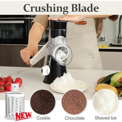 Rotary Cheese Grater with Hand Crank – 3 Interchangeable Blades for Cheese, Vegetables & Nuts, Non-Slip Suction Base, Includes Cleaning Brush – Manual Cheese Shredder for Kitchen (6 Colors)