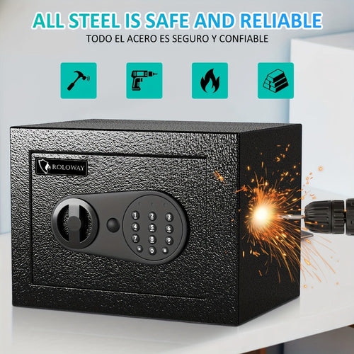 Safe Box with Keys Fireproof Bag Included Heat Resistant Secure Home Office Storage Lock Box for Cash Documents Valuables Jewelry Christmas Gift Black