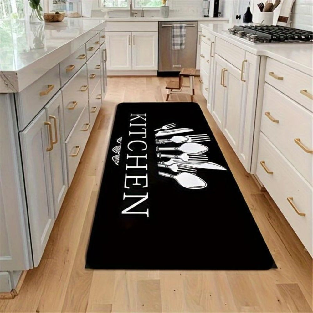 Kitchen Mat Set 3-Piece Alphabet Knife & Fork Pattern – Non-Slip Soft Washable Rugs for Kitchen, Dining Room & Bathroom