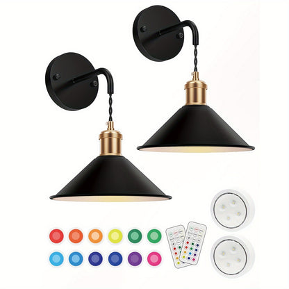 Battery Operated Wall Sconce Set of 2 – RGB Wireless Wall Light, Dimmable with Remote Control, 13 Scene Modes, Timer & Memory Function, No Wiring for Bedroom Living Room Hallway (Black / White)