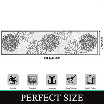 Floral Medallion Runner Rug Non-Slip Machine Washable – Low-Profile Hallway Carpet for Entryway, Laundry Room & Bathroom – Brown & Grey, 2x6, 2x8, 2x10 Ft