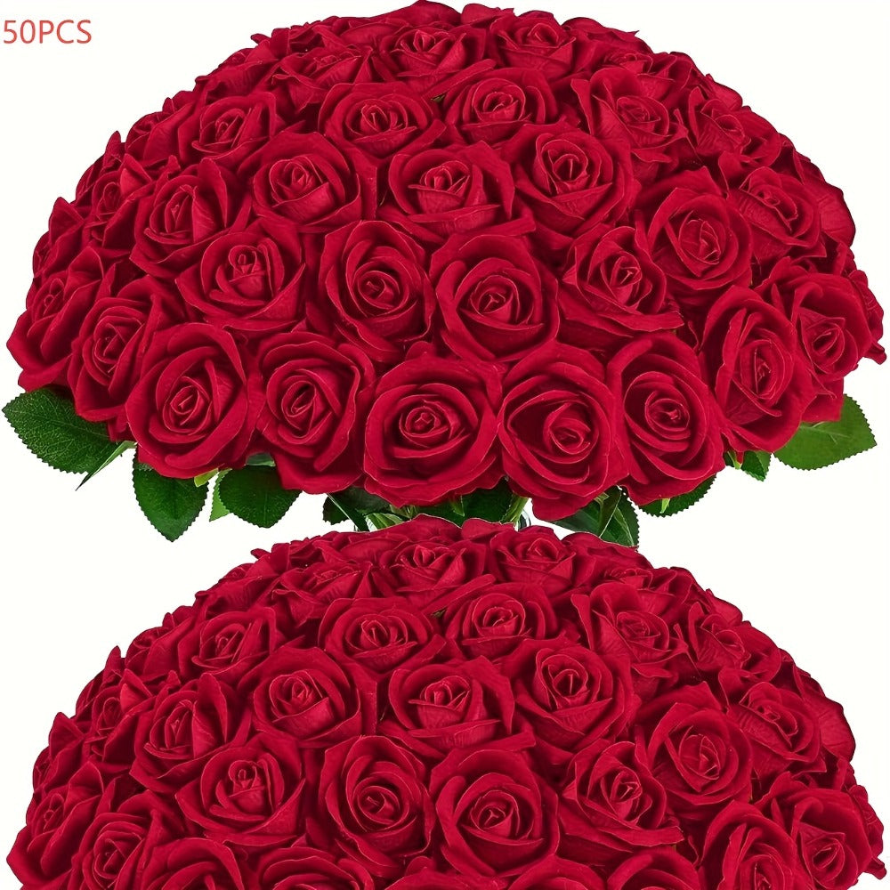 Artificial Roses Bulk with Long Stems – Real Touch Velvet Fake Flowers for Wedding Bouquet, Bridal Centerpiece, Valentine's Day, Mother's Day, Home Decor (50/100pcs, Multi Colors)