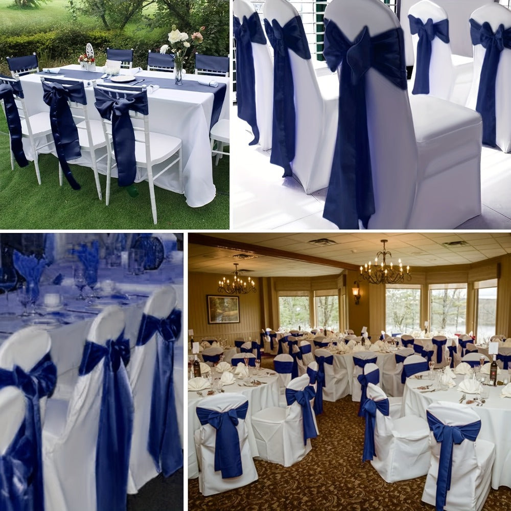 100pcs Satin Chair Sashes Bows for Wedding Banquet Party Event Decoration – 13 Colors, 18×275cm