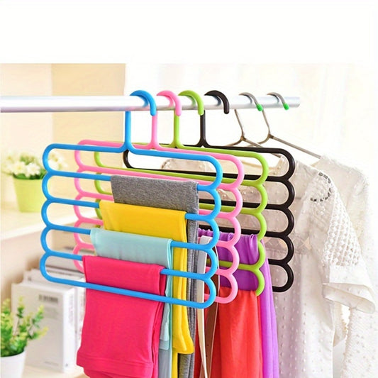 Multi-Layer Pants Hangers Set of 5 – 5-Tier Space Saving Clothes Rack, Slip-Resistant Adjustable Wardrobe Organizer for Pants, Jeans & Clothes, Closet & Laundry Room Storage