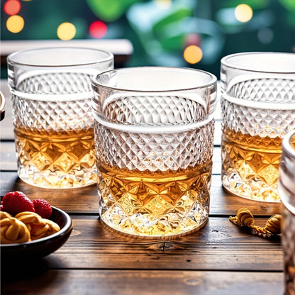 Italian Embossed Whiskey Glass – Handcrafted XO Cocktail Tumbler | Aesthetic Roostertail Bar Beer Water Glass for Home Bar Gifting Party