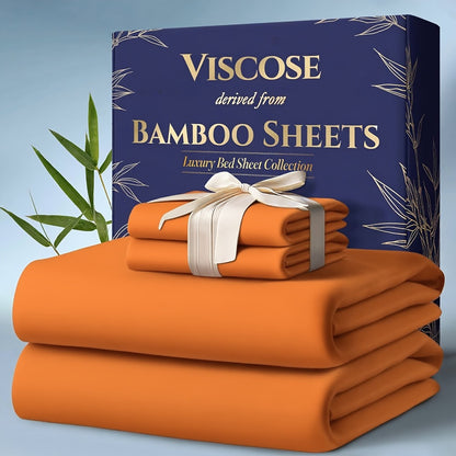 Bamboo Bed Sheet Set Twin Full Queen King - Cooling Soft Deep Pocket Fitted Sheets for Hot Sleepers, Moisture-Wicking Breathable Bedding Set Multiple Colors