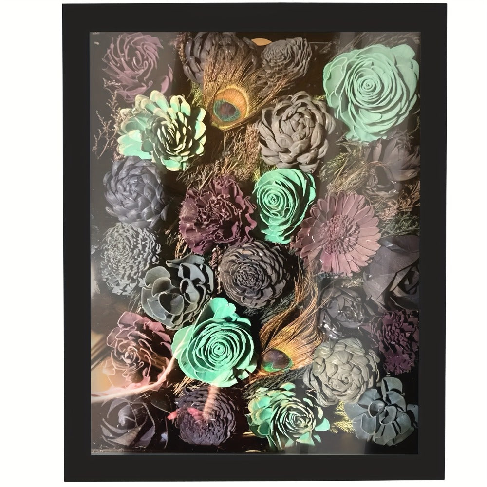Shadow Box Frame with Linen Back – Large Rustic Memory Display Case 11x14 & 12x16 Inch for Photos, Medals, Coins, Pins, Flowers & Collectibles, 4 Removable Shelves, Black White Brown