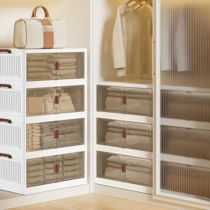 Foldable Storage Cabinet with Door – Multi-Layer Stackable Storage Box for Shoes, Clothes & Books | Large Closet Organizer for Bedroom, Bathroom, Kitchen, Office & Wardrobe
