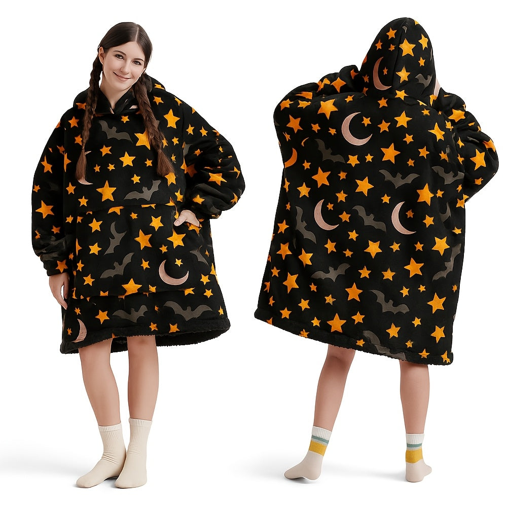 Wearable Hooded Blanket – Reversible Oversized Sherpa Throw with Kangaroo Pocket & Socks, Machine Washable, Christmas Gift, 4 Styles