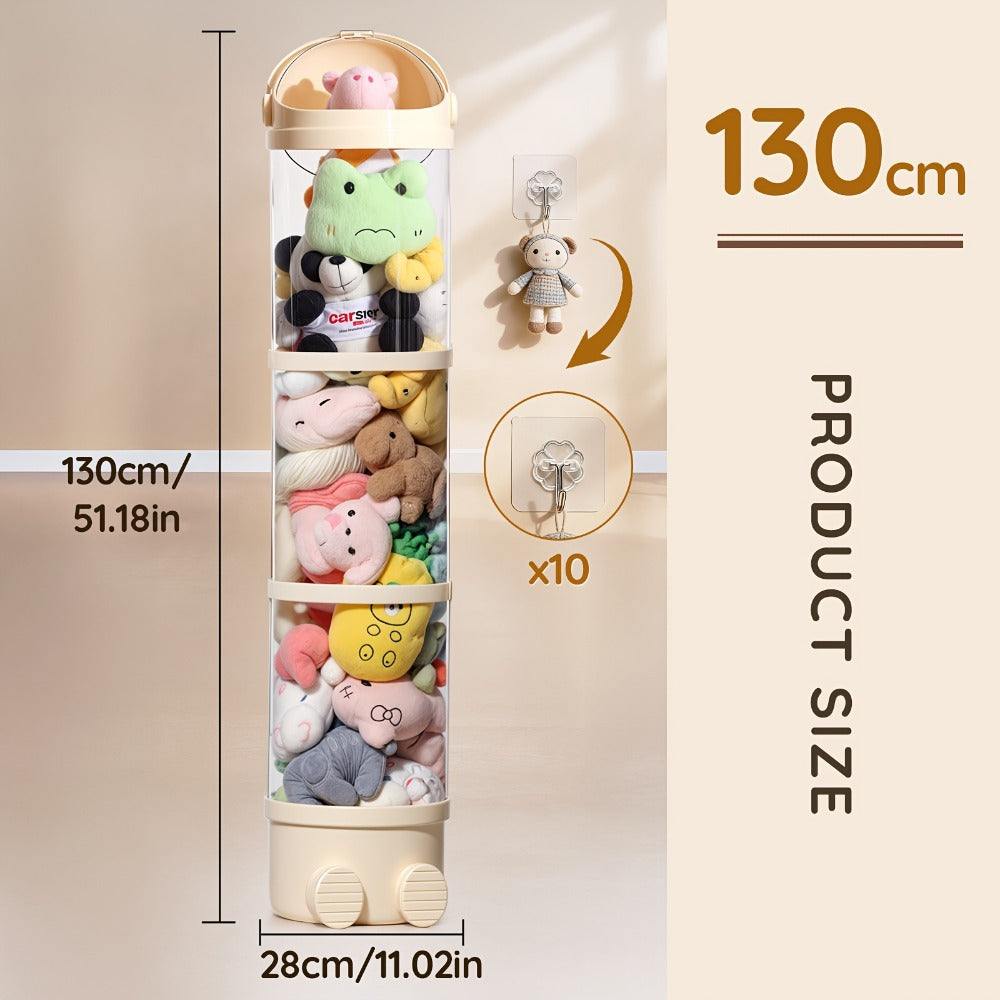 Stackable Round Stuffed Animal Storage Box with Lid – 3-Tier Plastic Plush Toy Organizer with Layered Storage for Dolls Toys & Miscellaneous Items – Kids Room Decor