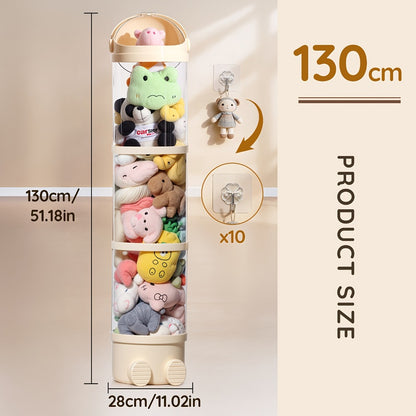 Stackable Round Stuffed Animal Storage Box with Lid – 3-Tier Plastic Plush Toy Organizer with Layered Storage for Dolls Toys & Miscellaneous Items – Kids Room Decor