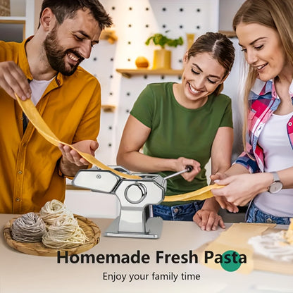 Manual Pasta Maker Machine Stainless Steel – Hand Crank Pasta Roller for Spaghetti Fettuccine Lasagne Noodles, Adjustable Thickness, Anti-Slip Handle, Fresh Homemade Pasta Kitchen Gadget Gift for Foodies