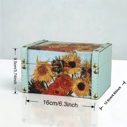 Wooden Storage Box with Lid Vintage Floral Design, Dust-Proof Decorative Trinket Box for Tabletop Jewelry Keepsake Organization, Scandinavian Style Small Wooden Box Gift