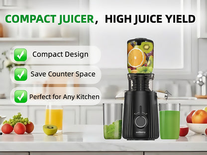 Masticating Juicer Cold Press - 4.25" Wide Feed Chute Auto-Feed Slow Juicer for Whole Fruits & Vegetables, 98% Juice Extraction, Quiet Motor, Easy to Clean, Compact for 1-2 People, Multiple Colors