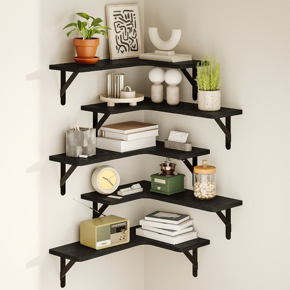 Corner Floating Shelves Wall Mounted Set – Multi-Color Rustic Corner Shelf for Bedroom, Bathroom, Kitchen & Living Room