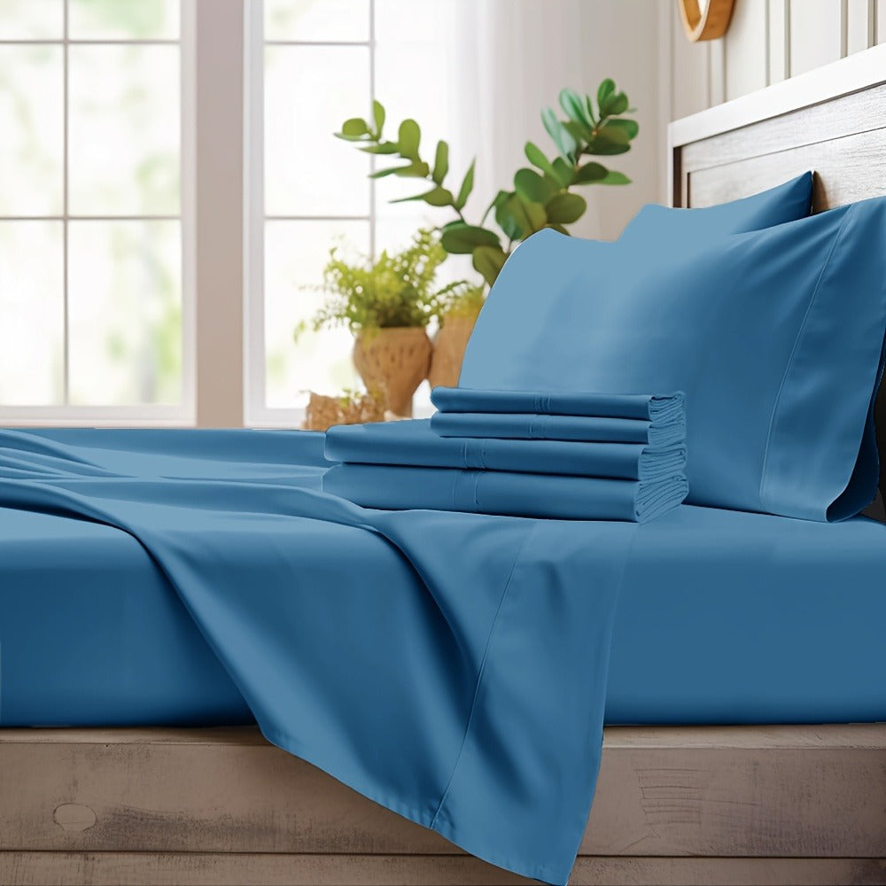 Bamboo Cooling Sheet Set 4pcs – Deep Pocket Fitted Sheet Flat Sheet Pillowcases for Hot Sleepers Twin Full Queen King