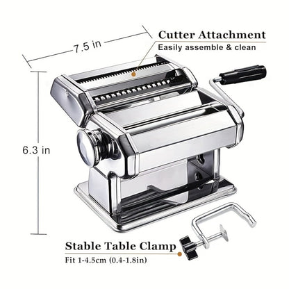 Pasta Machine with 8 Adjustable Thickness Settings, 2-in-1 Stainless Steel Manual Pasta Maker with Roller & Cutter, Homemade Noodle Maker for Spaghetti Fettuccine Lasagna Dumpling Wrappers