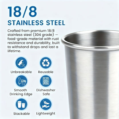 Stainless Steel Pint Glasses 12 Pack 16oz – Unbreakable Metal Drinking Cups, Commercial Grade Stackable Barware, Dishwasher Safe Rustproof Beer Cocktail Glasses for Bar Restaurant Outdoor Camping Party