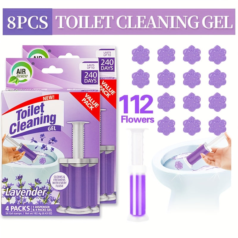 Toilet Cleaning Gel Stamp with Dispenser, Toilet Bowl Freshener & Cleaner Gel Stamps Prevent Scale & Toilet Ring, 6 Scents – Ocean, Lavender, Floral, Peach, Lemon, Pine – 4 Pcs or 8 Pcs Pack