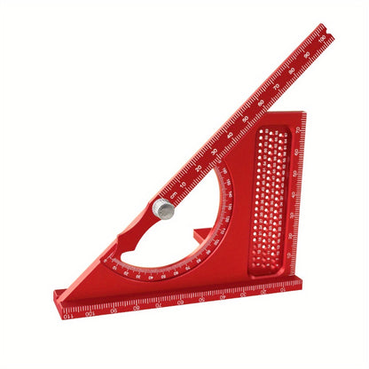 Adjustable 3D Carpentry Square Set 180° Rotating Aluminum Alloy Triangle Ruler T-Square with Scribing Holes Red Black Markings Woodworking Measurement Tool
