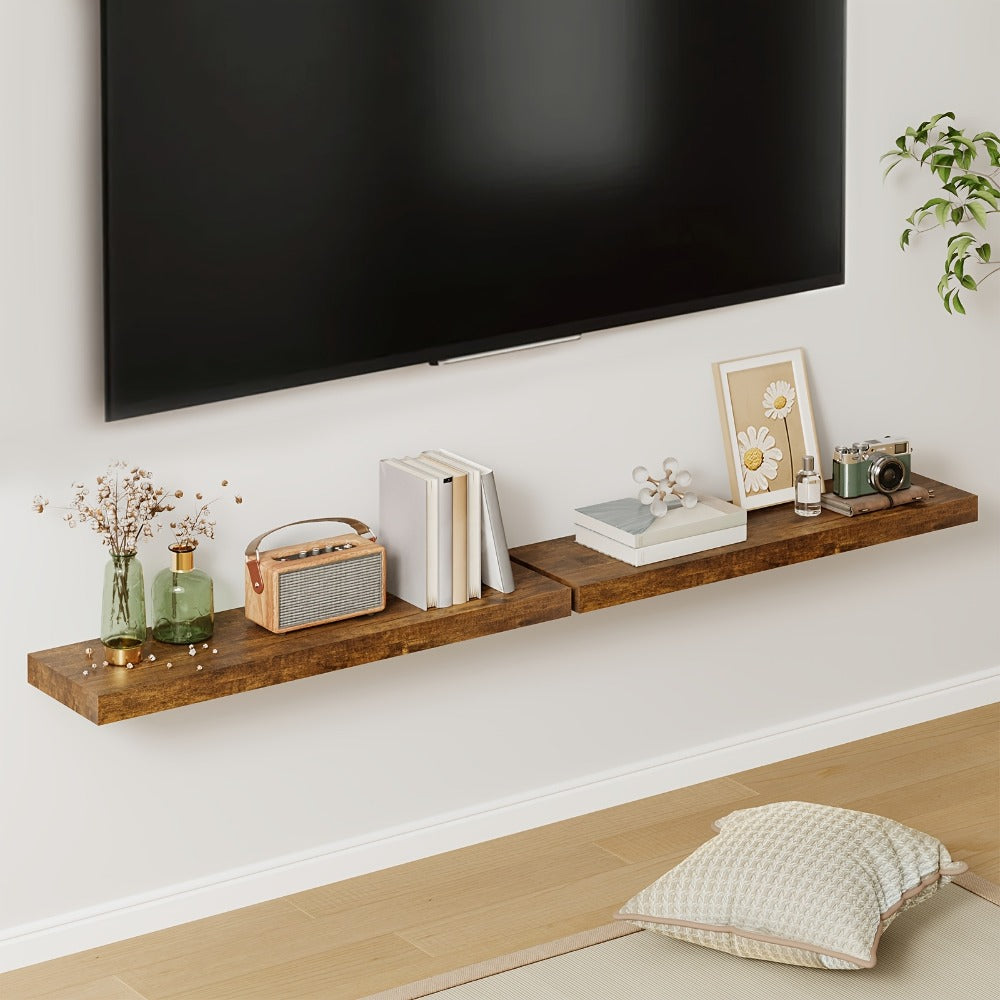 Floating Wall Shelves Set – Wooden Wall-Mounted Shelves for Living Room, Kitchen & Bathroom (2/4/6pcs, 15.7"/19.7"/22")