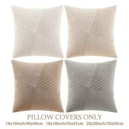 Throw Pillow Covers 18x18 Set of 4 - Boho Decorative Cushion Covers for Couch Sofa Bed, Soft Corduroy Textured Square Pillow Cases, Neutral Farmhouse Home Decor - Navy Blue Pink Mustard Sage Rust