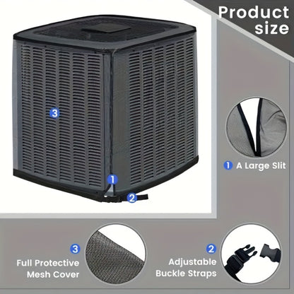 Outdoor AC Unit Cover Heavy Duty Waterproof Central Air Conditioner Cover with Mesh Vent Adjustable Straps UV Rain Snow Debris Bug Leaf Protection XS M L