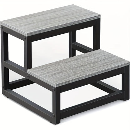 2-Step Wooden Step Stool Heavy Duty for Adults – Solid Wood Two Tier Stepping Stool, Multifunctional Bedside Step Ladder, Portable Non-Slip Foot Stool for Bathroom, Bedroom, Kitchen, Office – Easy to Carry, Durable Build