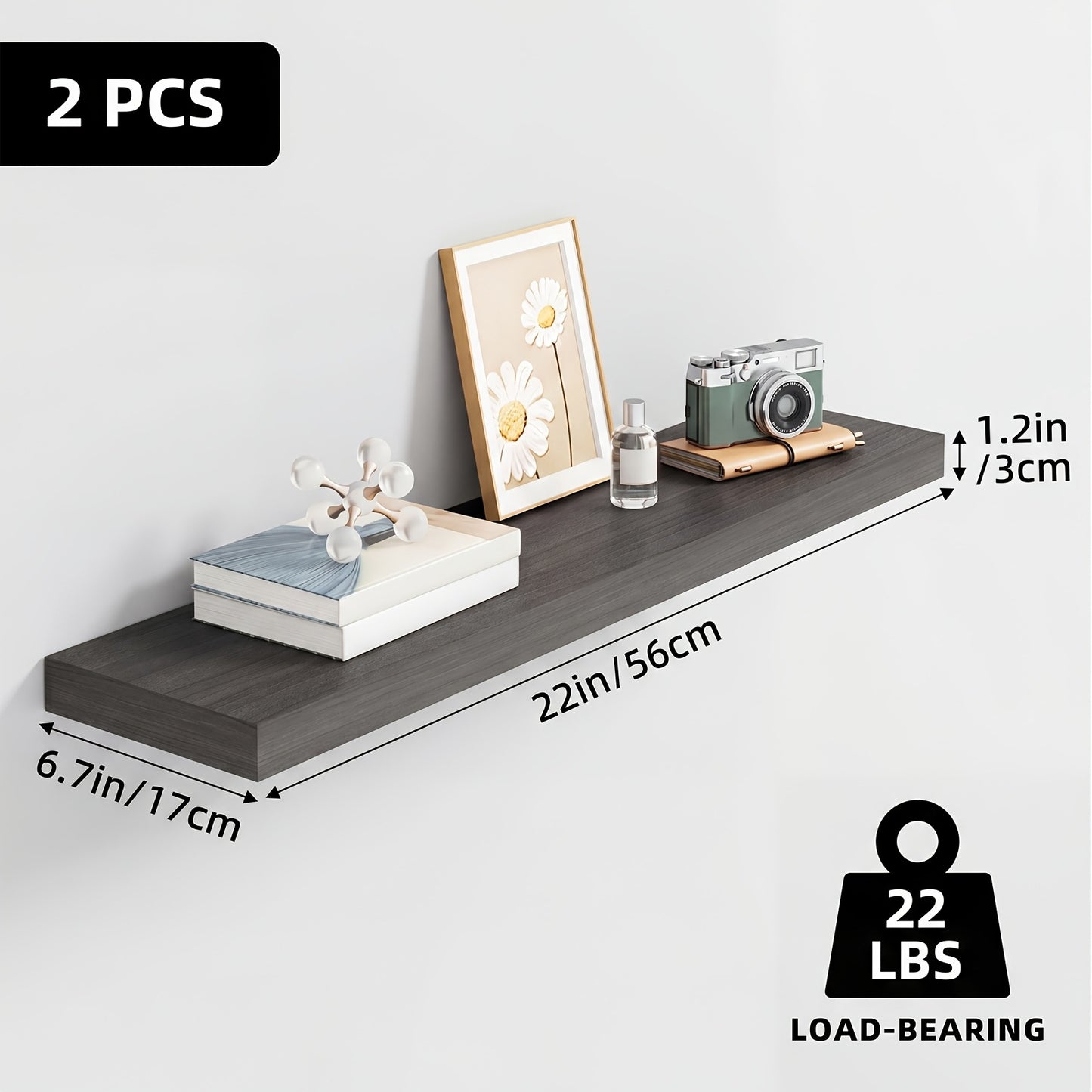 Floating Wall Shelves Set – Wooden Wall-Mounted Shelves for Living Room, Kitchen & Bathroom (2/4/6pcs, 15.7"/19.7"/22")