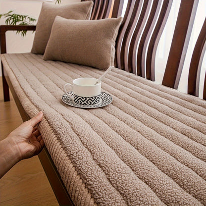 Plush Sofa Cover Bohemian Style Thickened Short Plush Non-Slip Machine Washable Pet Friendly Sofa Slipcover for Living Room Bedroom Office - Armrest Pad to 4 Seater