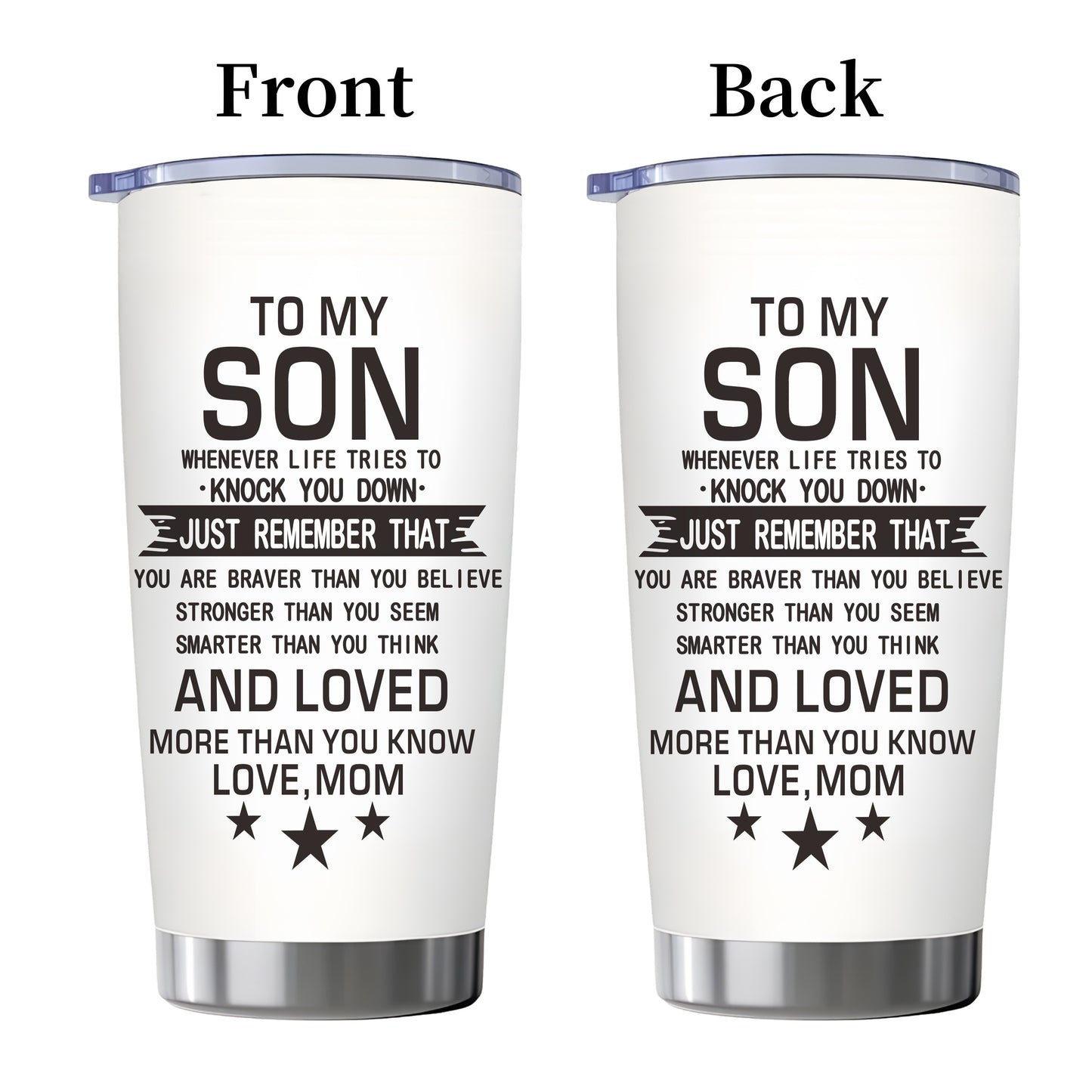 20oz Insulated Tumbler Gift for Son from Mom – Inspirational Quote Travel Mug, Stainless Steel Car Cup for College & High School
